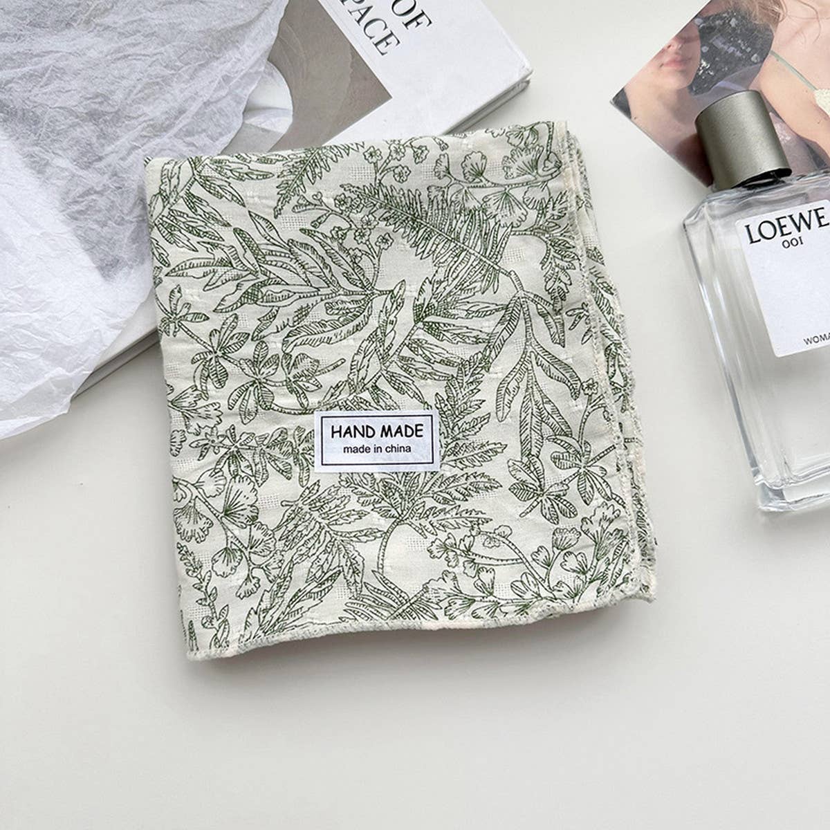 Floral Cotton Linen Square Scarf for Women