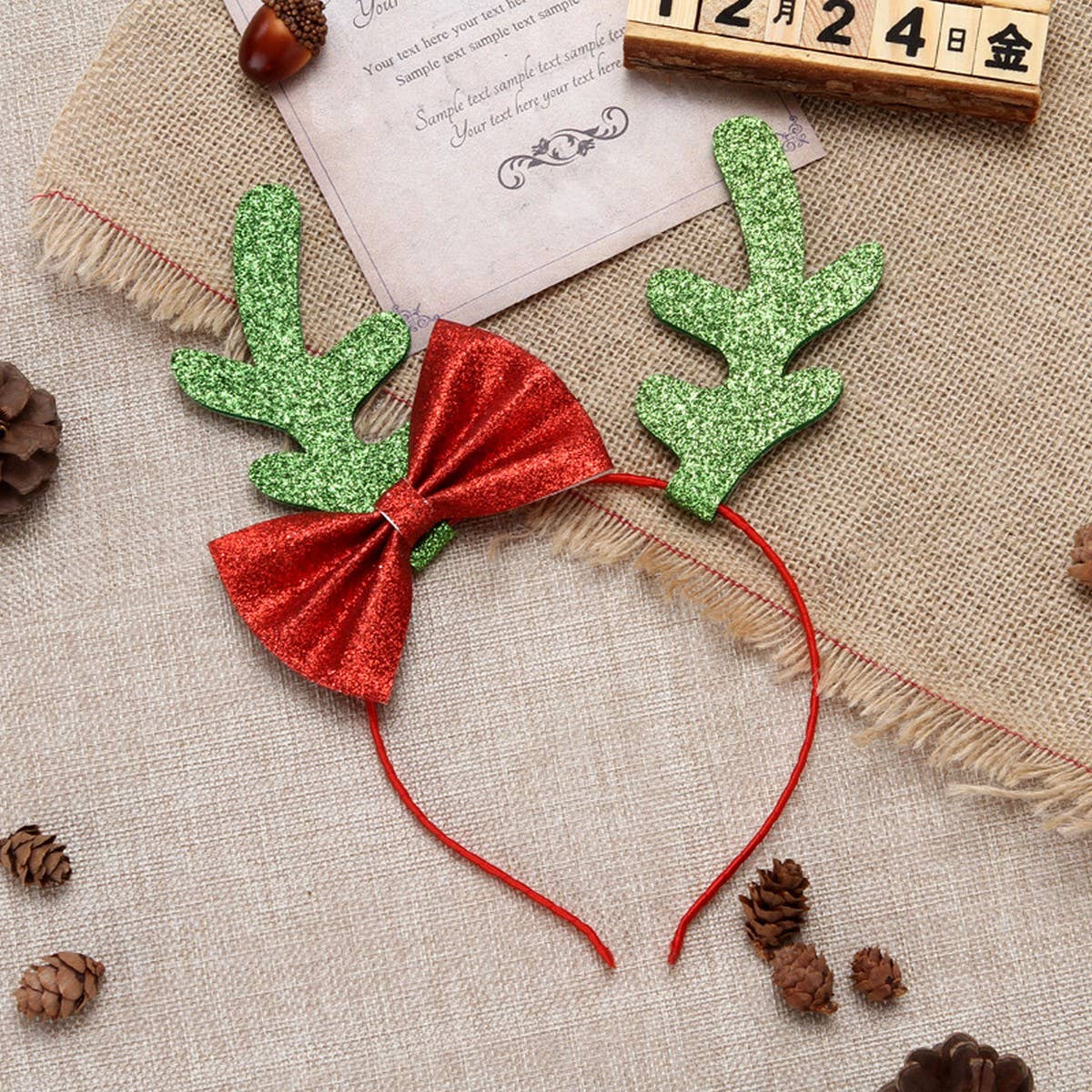 CHRISTMAS BOW BIG ANTLERS DRESSUP HEADBAND HAIRPIN