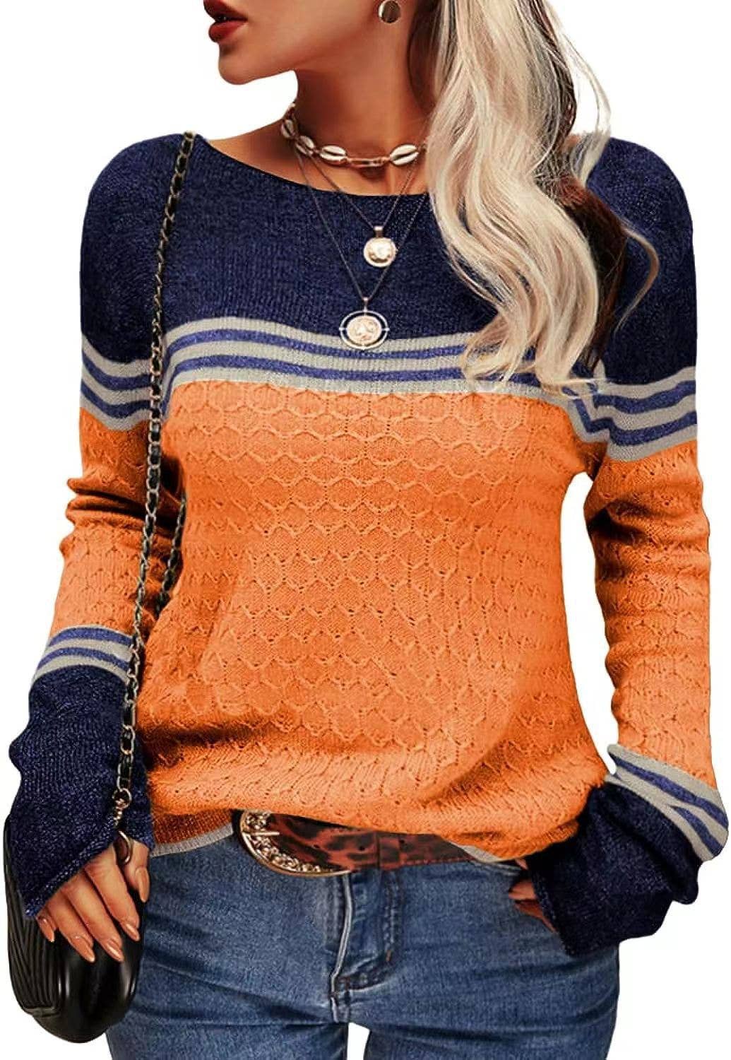 STYLISH CREW-NECK SWEATER WITH STRIPES AND COLORS