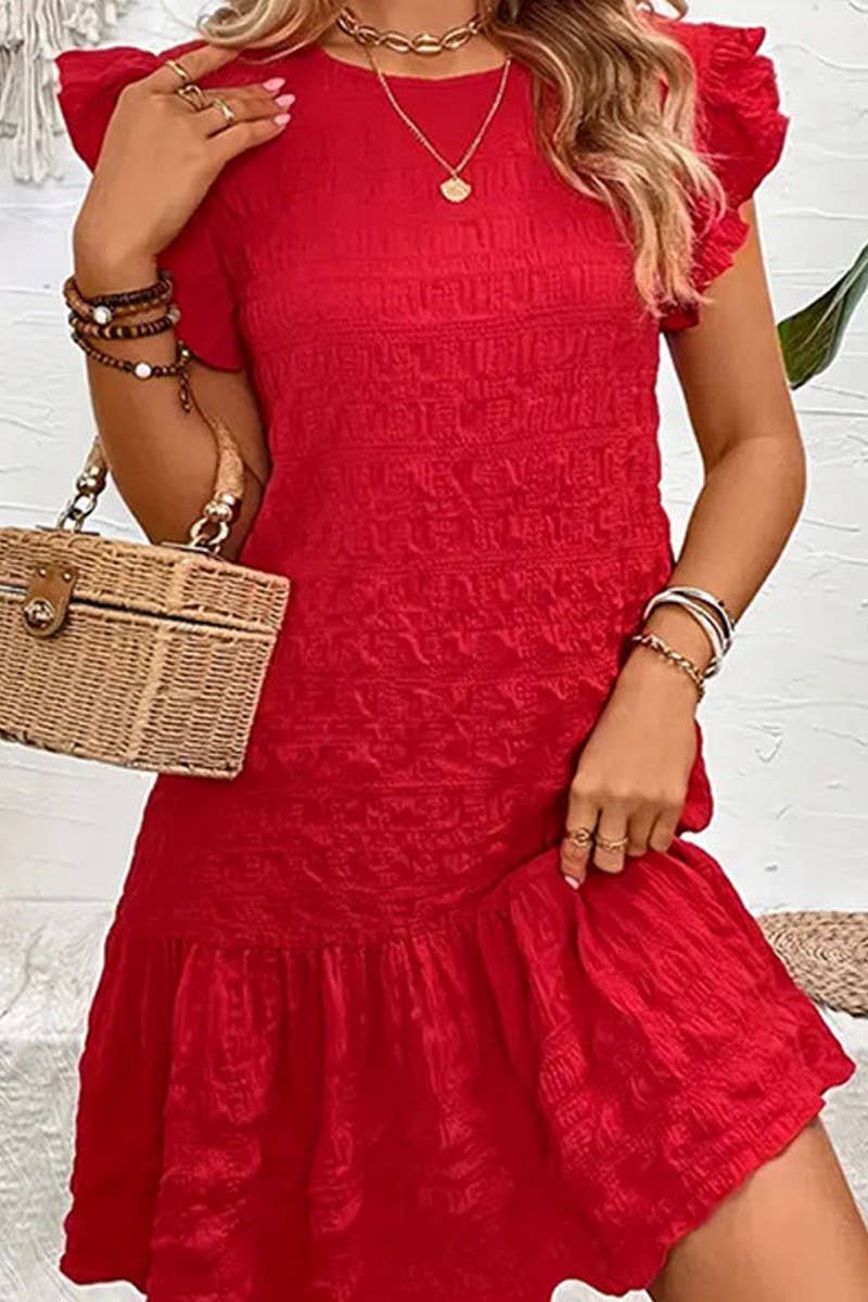 CWDSD7615_RUFFLED SLEEVELESS A-LINE LOOSE MINI DRESS