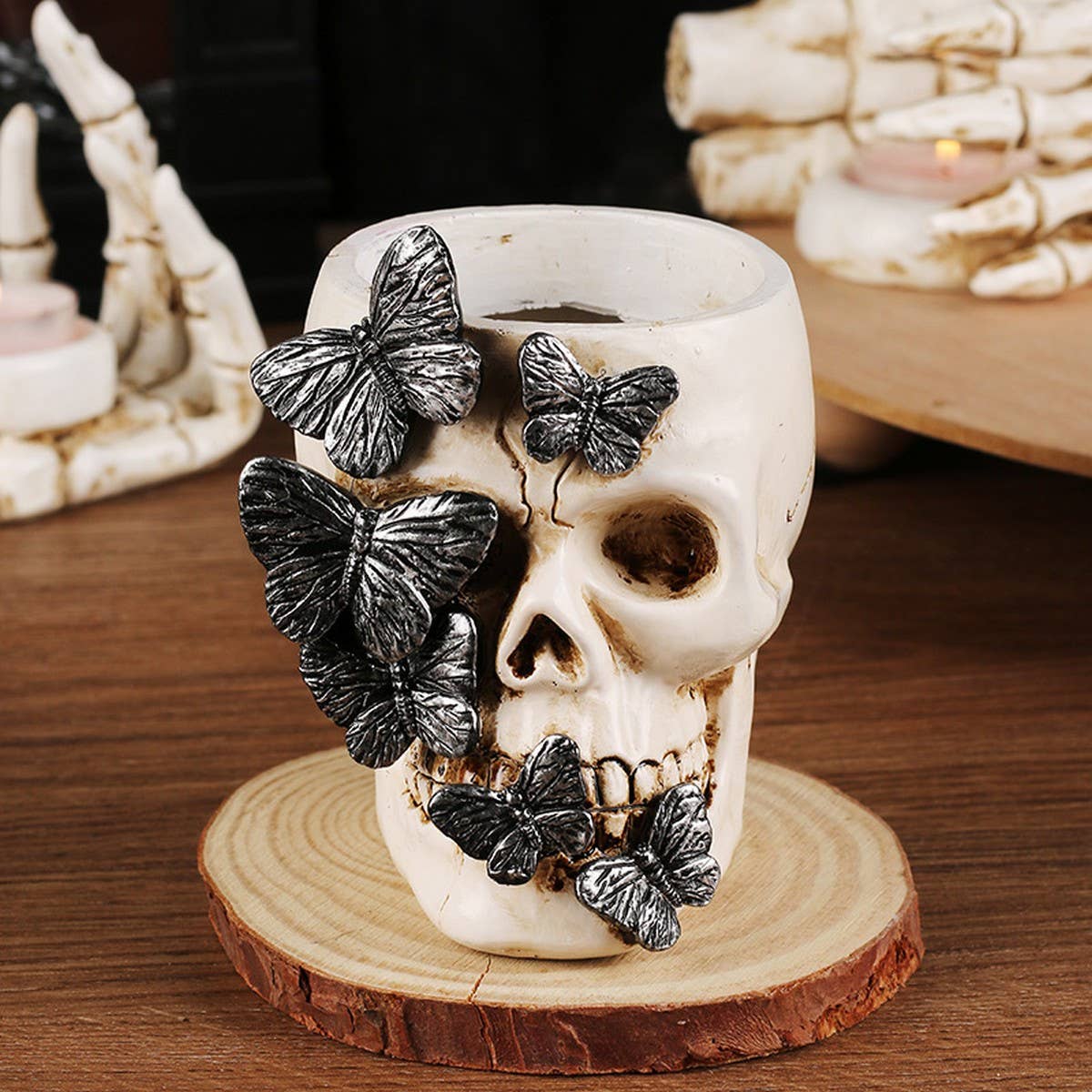 Scary Skull Hand Resin Candle Holder Decor_CWMM9862