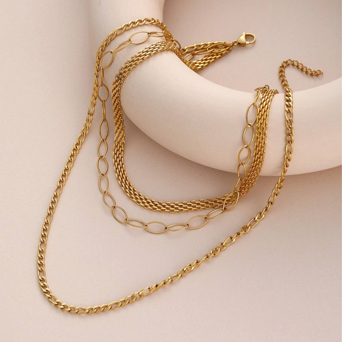 GOLD PLATED 18K MULTI-LAYER FLAT CHAIN NECKLACE