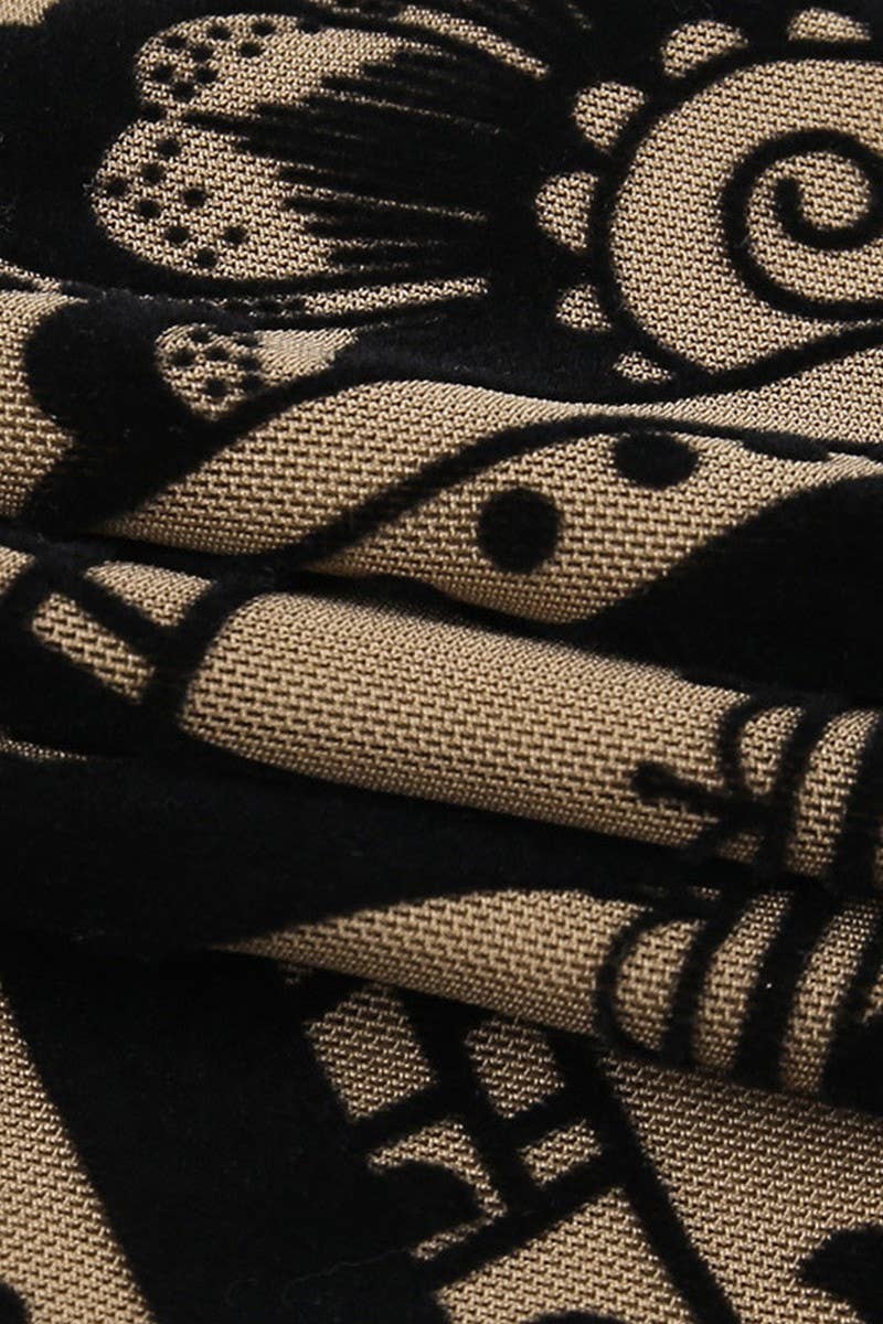 CWDHL0638_FLOCKING PRINT HOLLOW HIP-WRAPPED SUSPENDER SKIRT