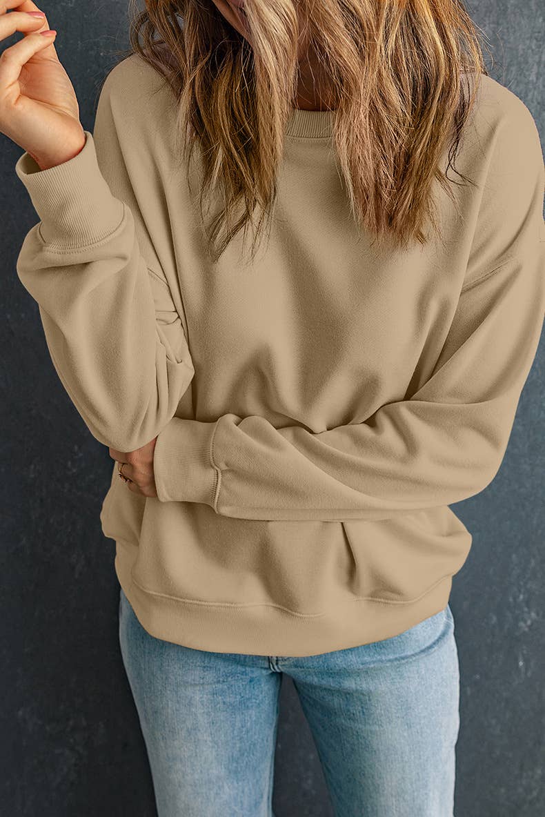 SOLID COLOR LOOSE ROUND NECK PULLOVER HOODIE