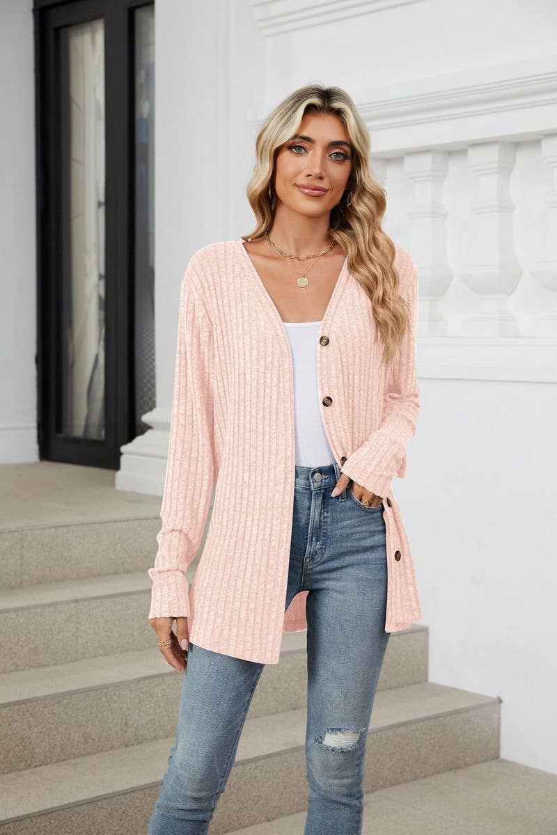 CWOCAL2269_AUTUMN AND WINTER BUTTON KNIT CARDIGAN