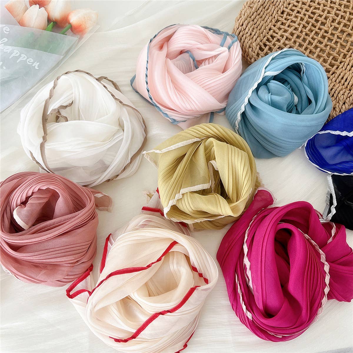 60cm Pleated Sheer Square Scarf for Women_CWASC0849