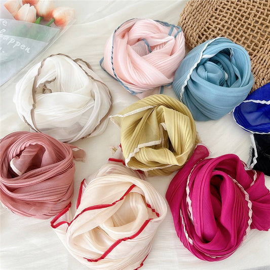 60cm Pleated Sheer Square Scarf for Women_CWASC0849