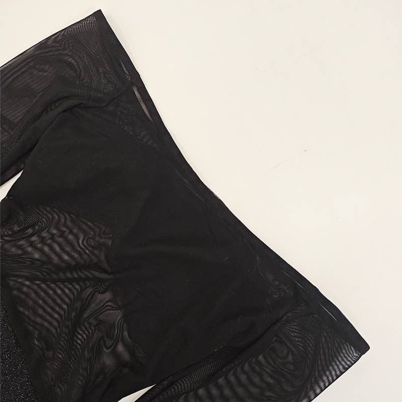 Off Shoulder Sheer Glitter Mesh Dress