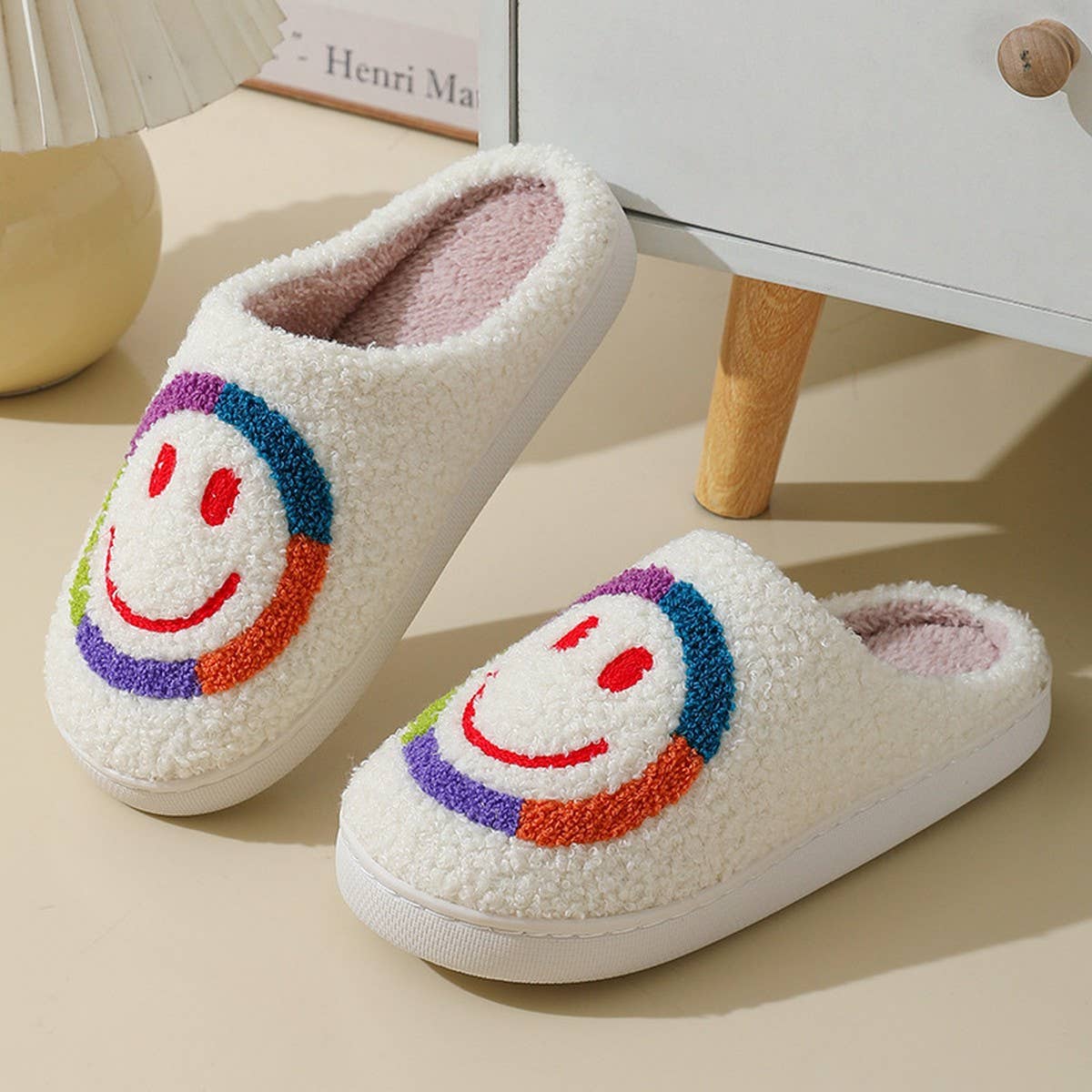 CUTE COLORFUL SMILEY FACE WINTER COTTON SLIPPERS