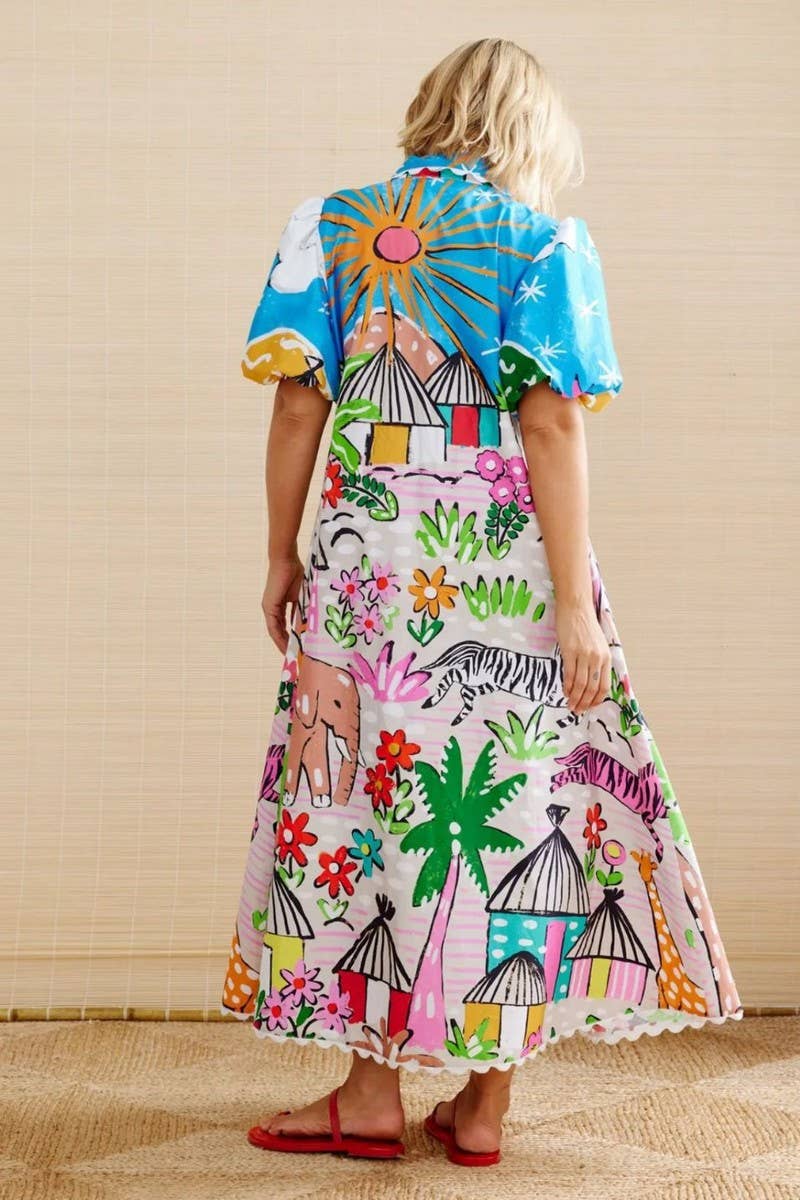 CWDMD00970_LAPEL PRINTED CASUAL CARDIGAN SHORT SLEEVE DRESS