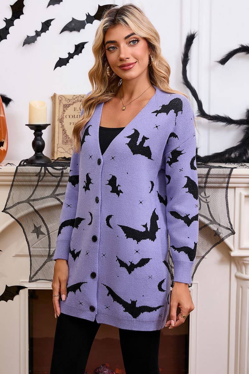 CWOCAL00697_HALLOWEEN BAT JACQUARD LONG SLEEVE CAPE CARDIGAN