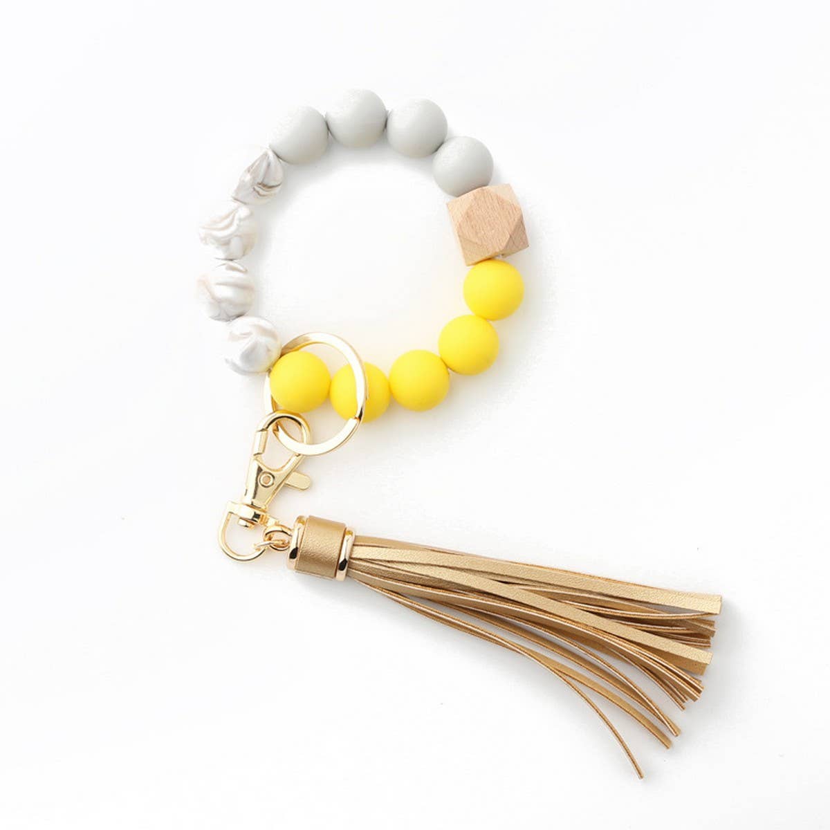 Tassel Wood & Silicone Bead Bracelet Keychain