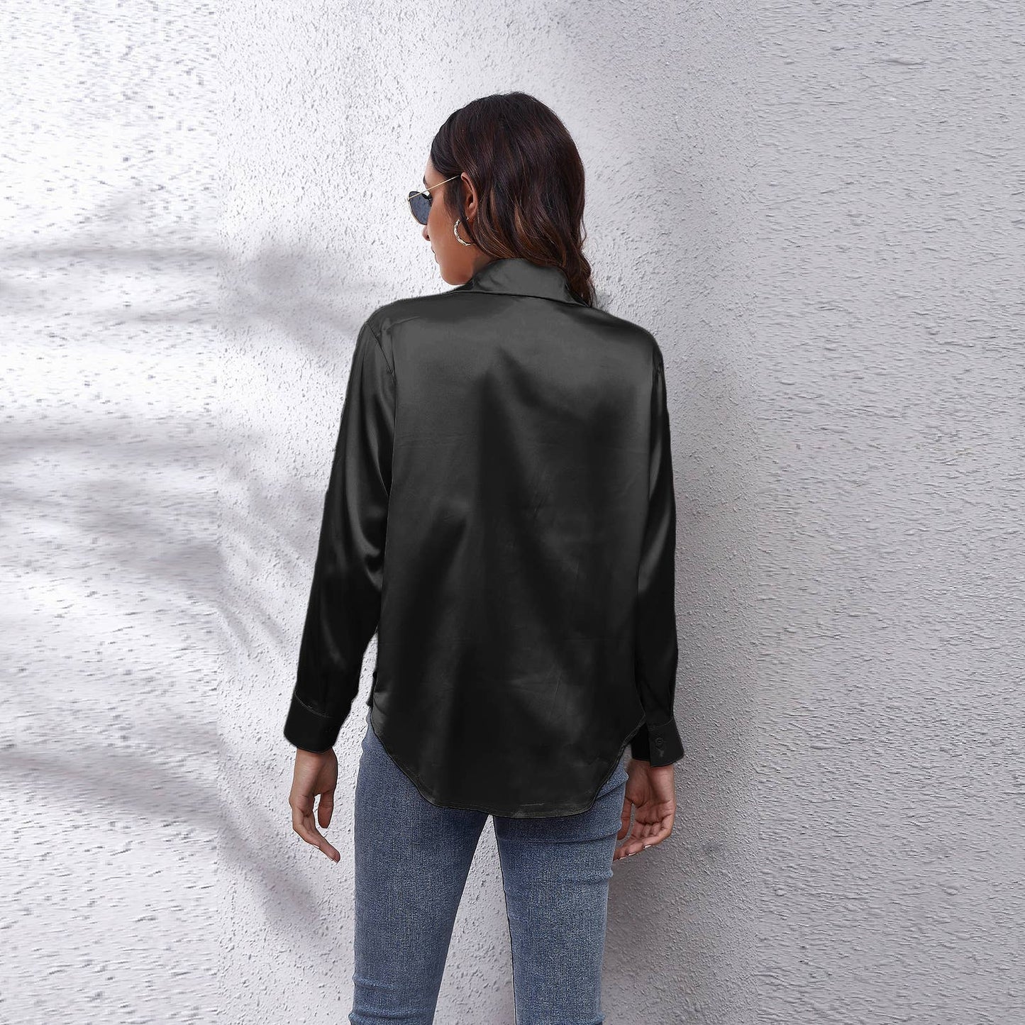 Satin silk long-sleeved shirt