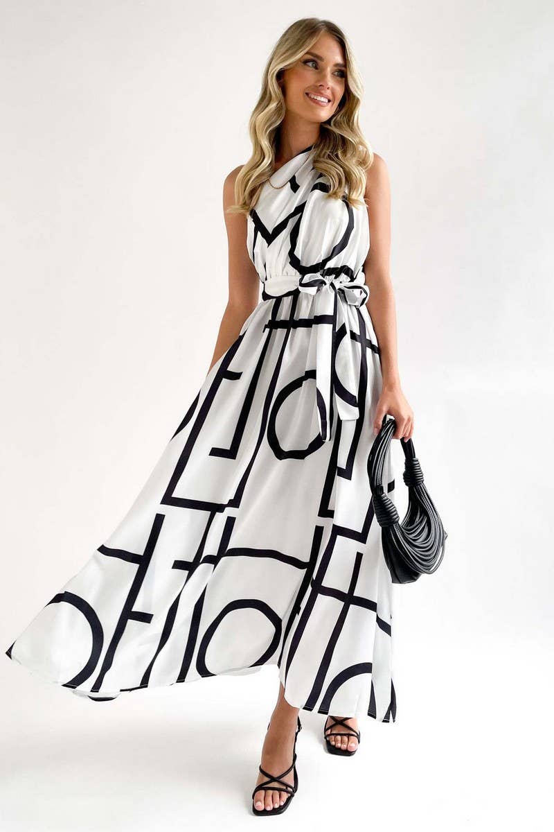 CWDMD1611_SLANT SHOULDER SLEEVELESS SEXY PRINT MAXI DRESS