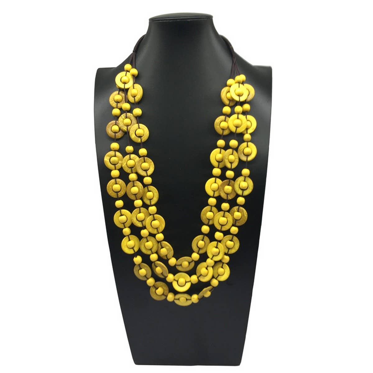 HAND WOVEN COCONUT SHELL WOOD ROUND BEAD NECKLACE