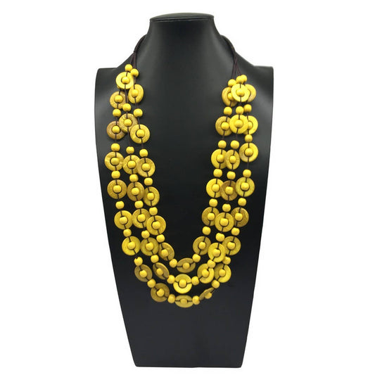HAND WOVEN COCONUT SHELL WOOD ROUND BEAD NECKLACE