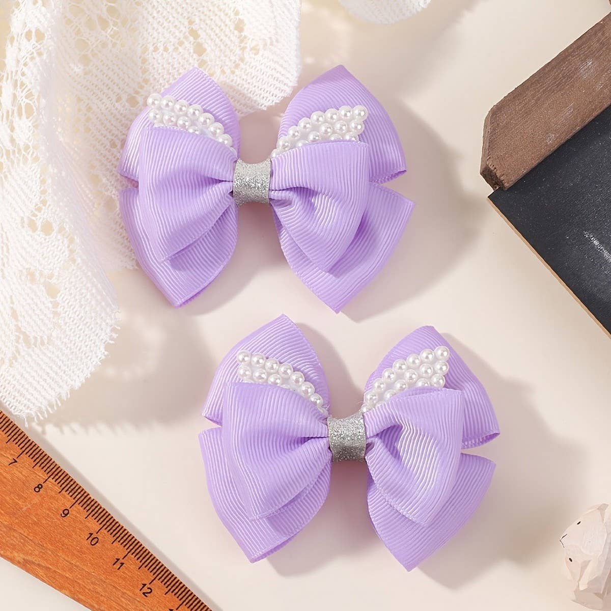 Handmade Glitter Bow Hair Clip Set for Girls