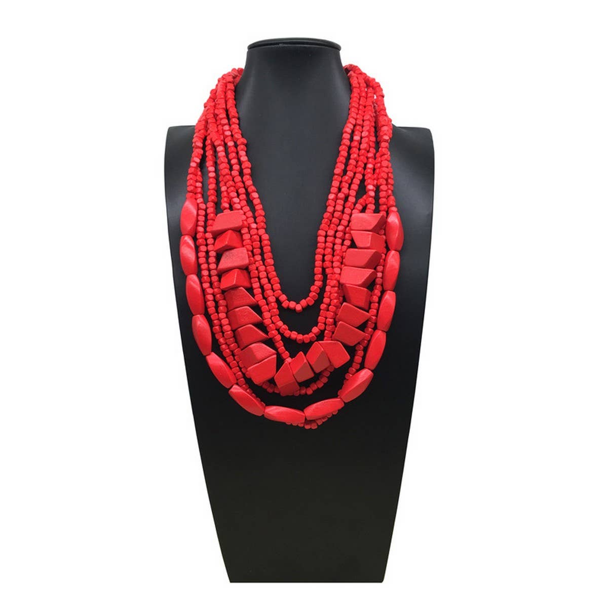 MULTI-LAYERED IRREGULAR WOODEN BEADS NECKLACE