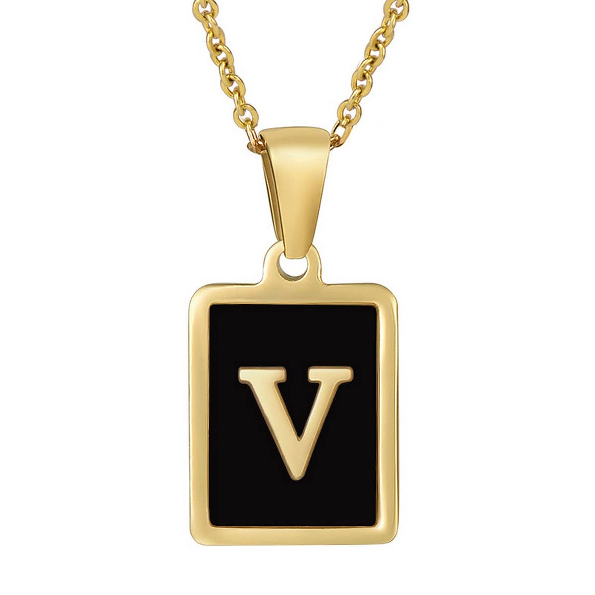 CWAJE1947_Personality Square Black Letter Necklace,Gold