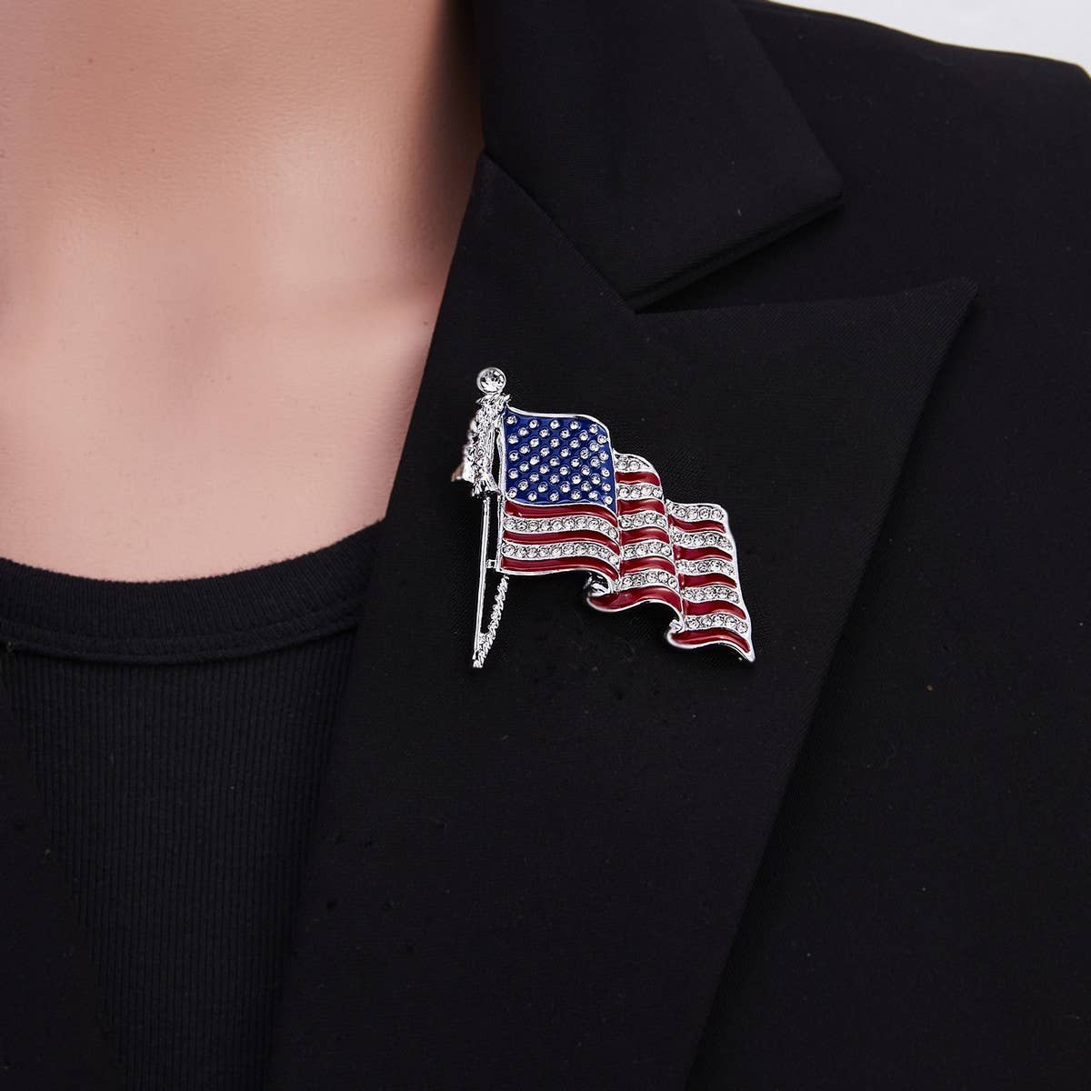 CWAJE2570_AMERICAN FLAG RHINESTONE PAINTING OIL BROOCH