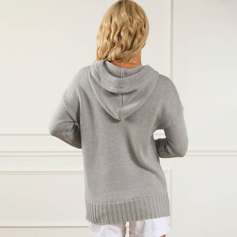 SOLID COLOR LOOSE DRAWSTRING POCKET LOOSE SWEATER