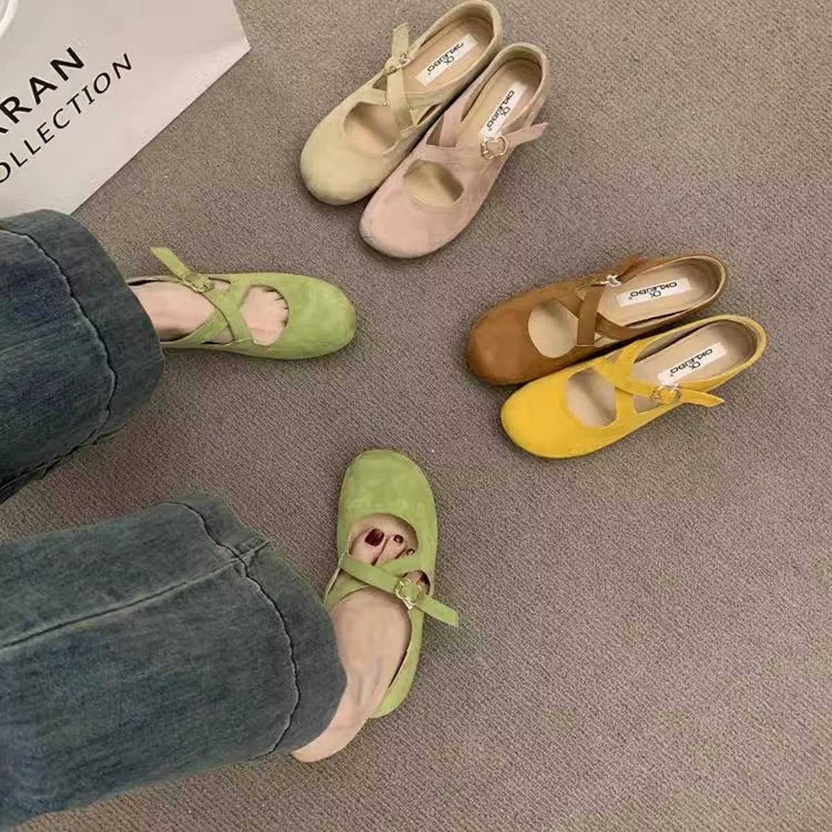 Suede Cross Strap Wedge Mary Jane Flats_CWSHF0129