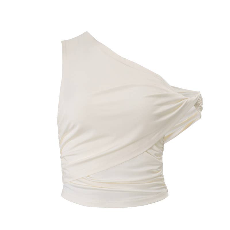 Irregular short crop top with a slanted collar