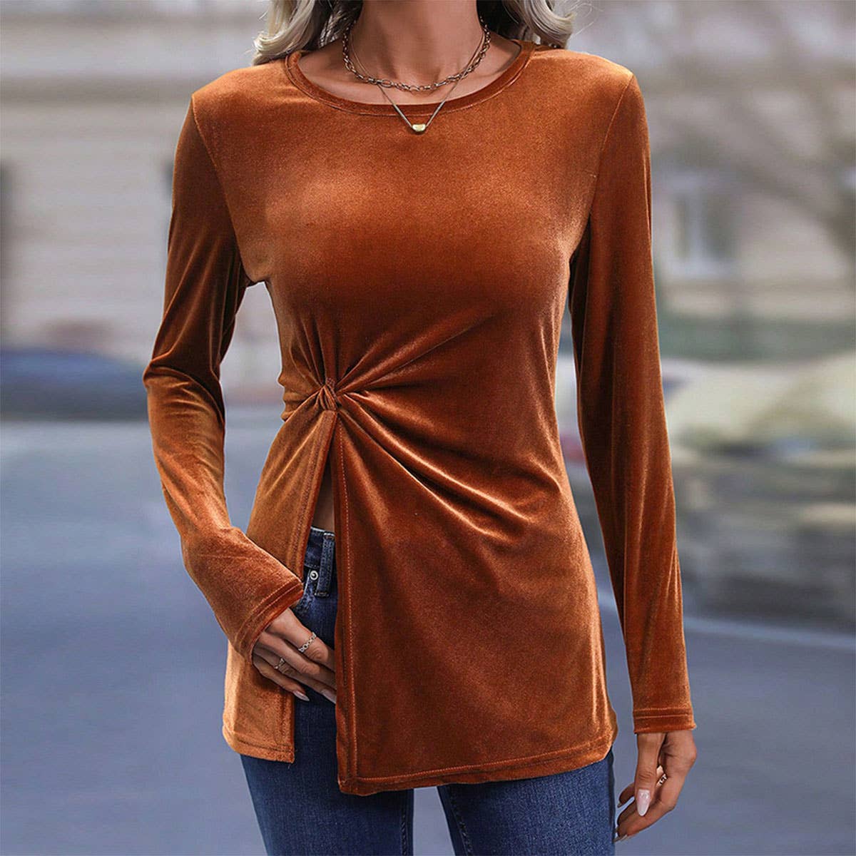 IRREGULAR SPLIT TEMPERAMENT SEXY VELVET TOP