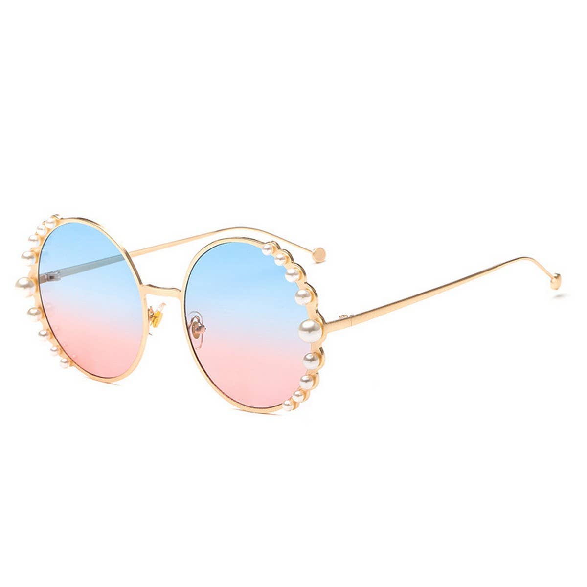 Metal Round Frame Pearl Accent Sunglasses Women