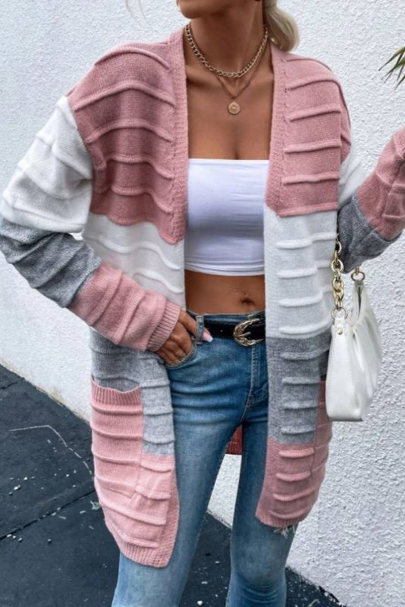 CWOCAL0457_Long Sleeve Casual Open Front Long Cardigan