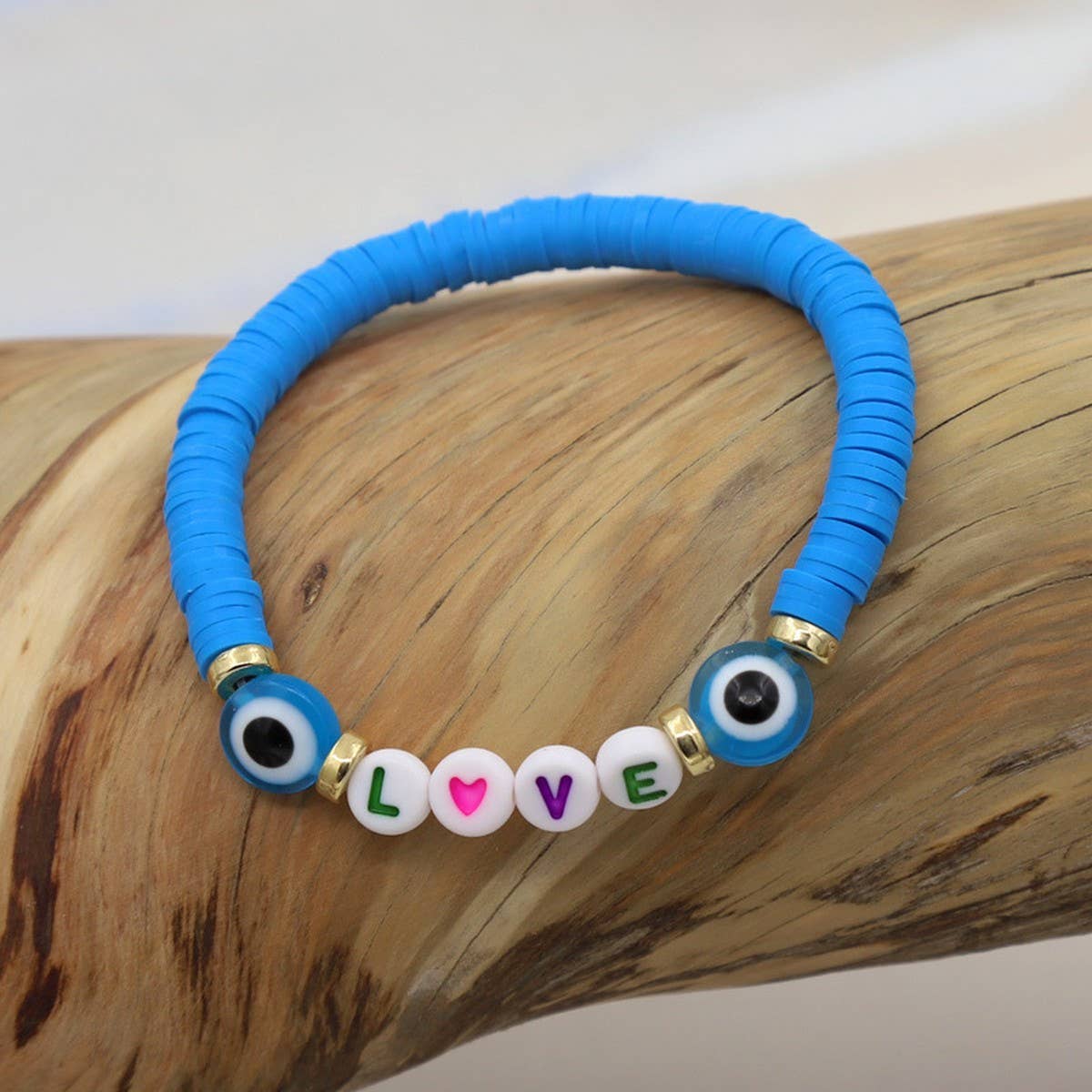 COLORFUL POLYMER CLAY LETTER BEADED BRACELET