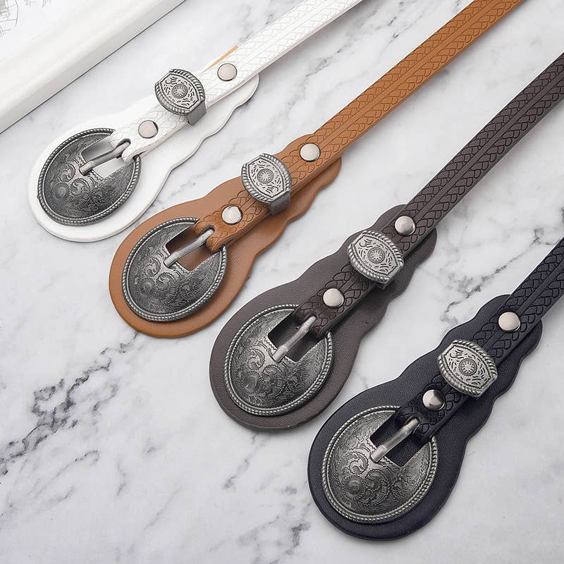 Retro slim waist belt with carved ethnic style