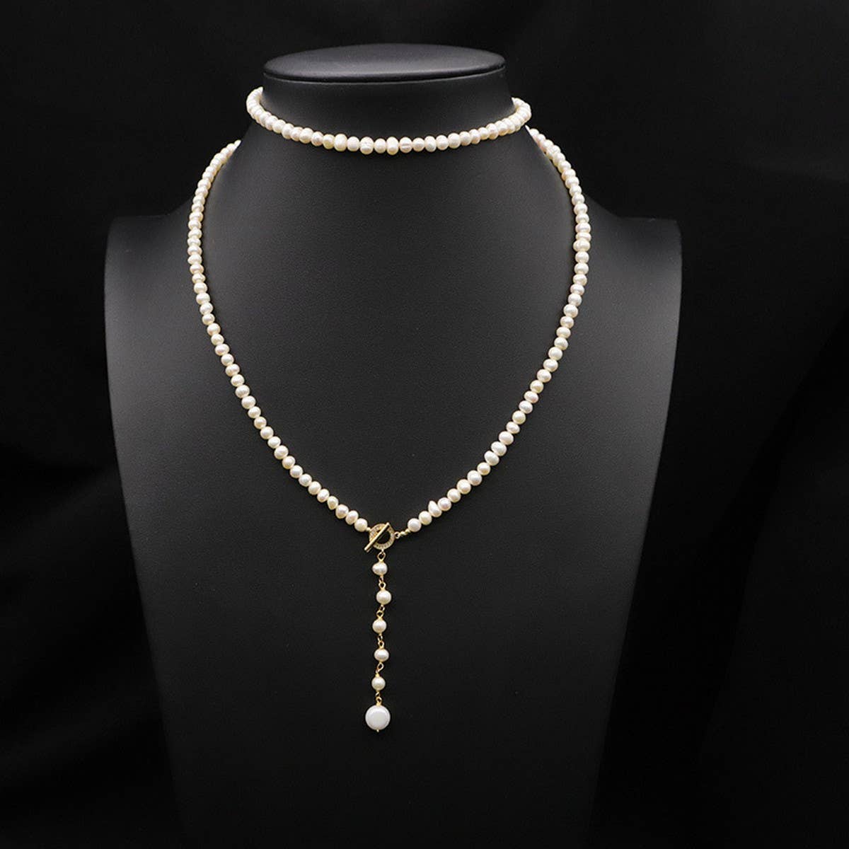 DESIGN NATURAL LONG PEARL SWEATER NECKLACE