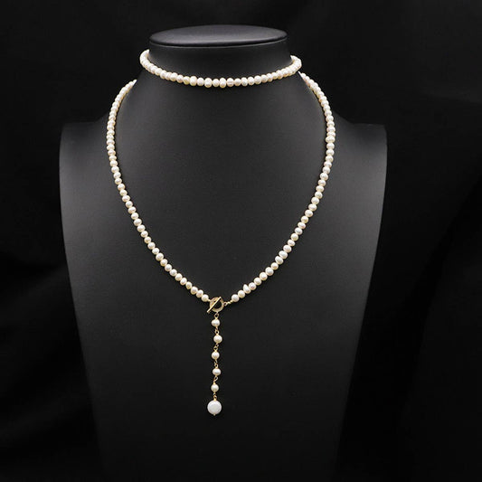 DESIGN NATURAL LONG PEARL SWEATER NECKLACE