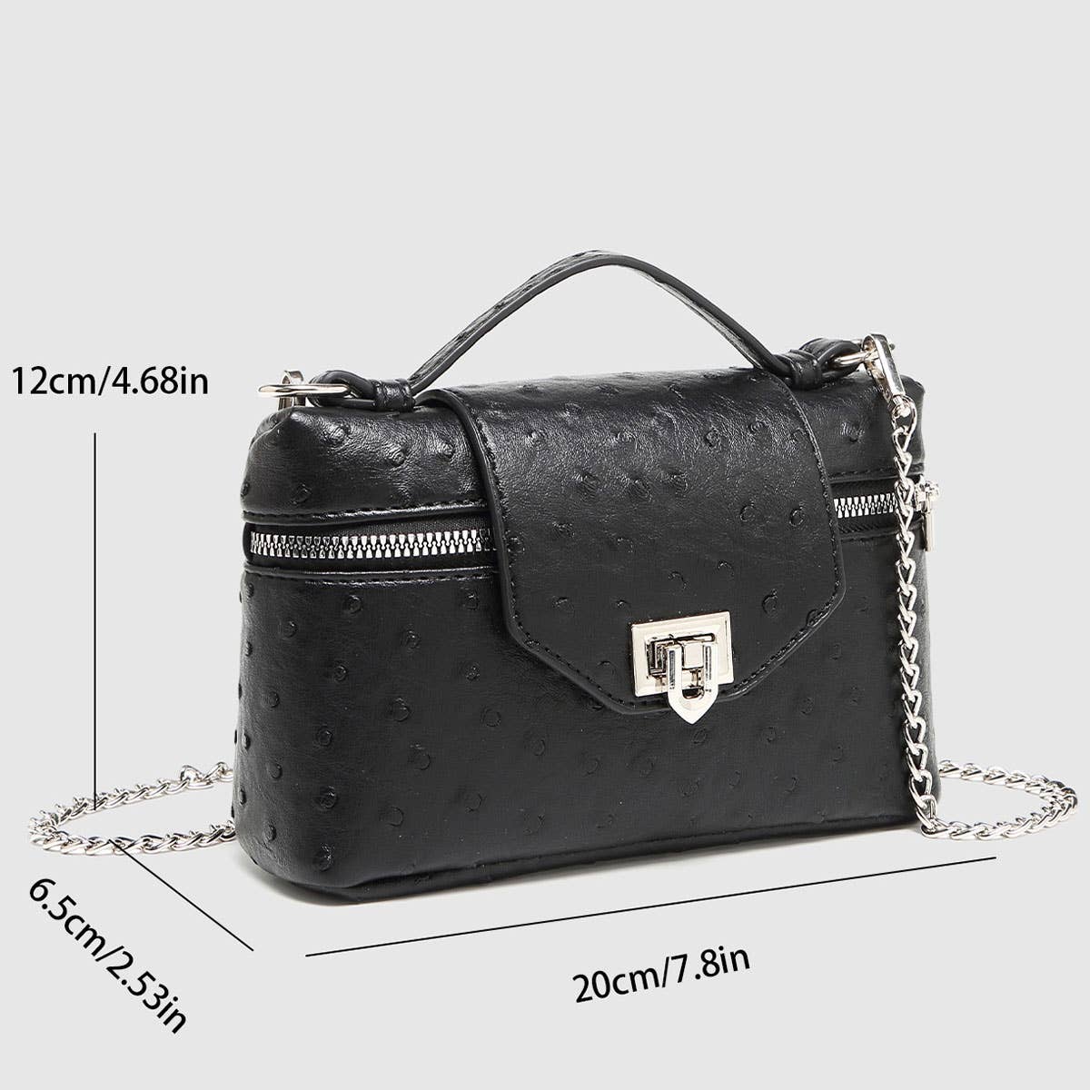 New Ostrich Texture Boxy Chain Shoulder Bag_CWAB5719