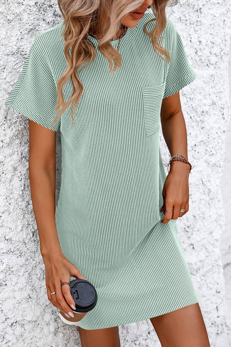 CWDSD4156_CASUAL COLOR CONTRAST TWIST POCKET DRESS