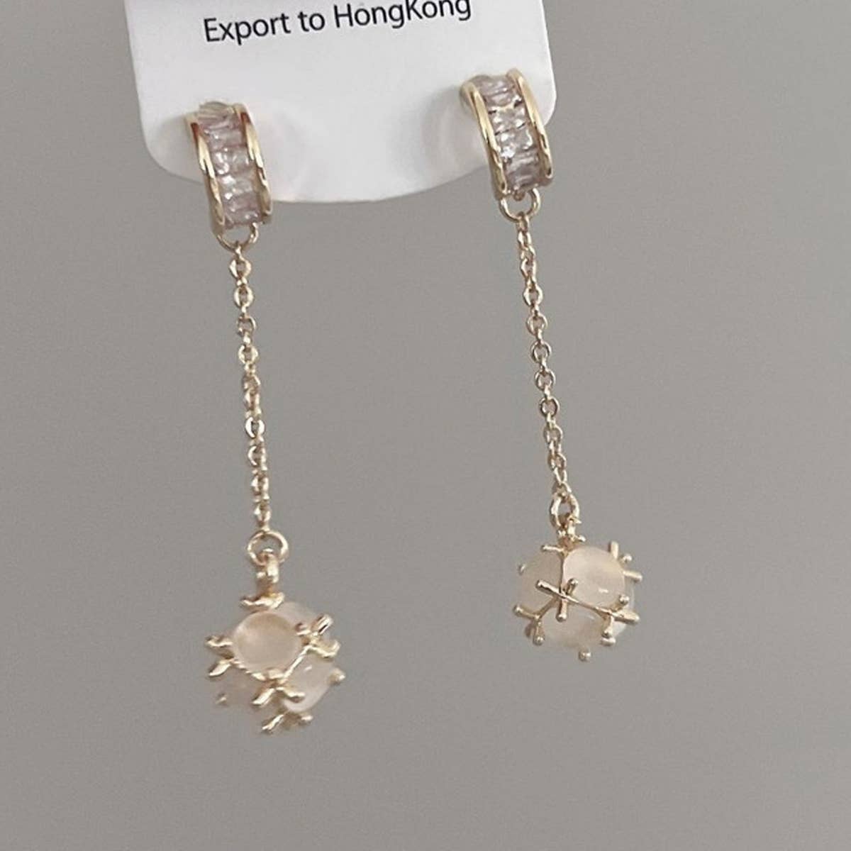 UNIQUE OPAL C-SHAPED TASSEL STUD EARRINGS