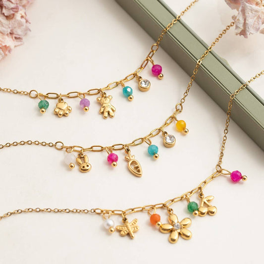 Sweet 18K Gold Puppy Paw & Bear Charm Bracelet