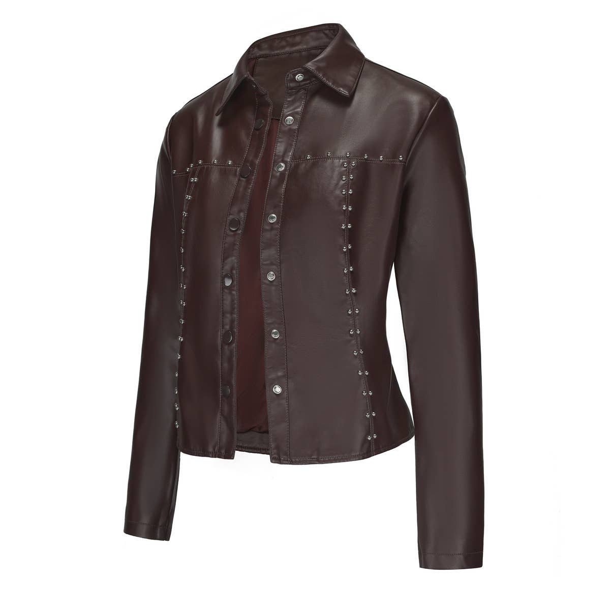 STUDDED LEATHER JACKET BUTTON LEATHER JACKET