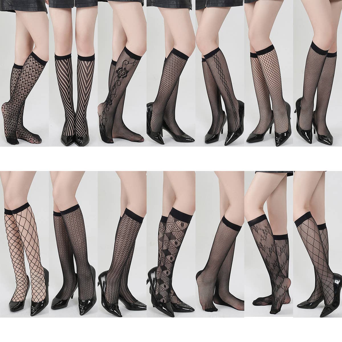 WOMEN FISHNET KNEE STOCKINGS HOLLOW OUT CALF SOCKS