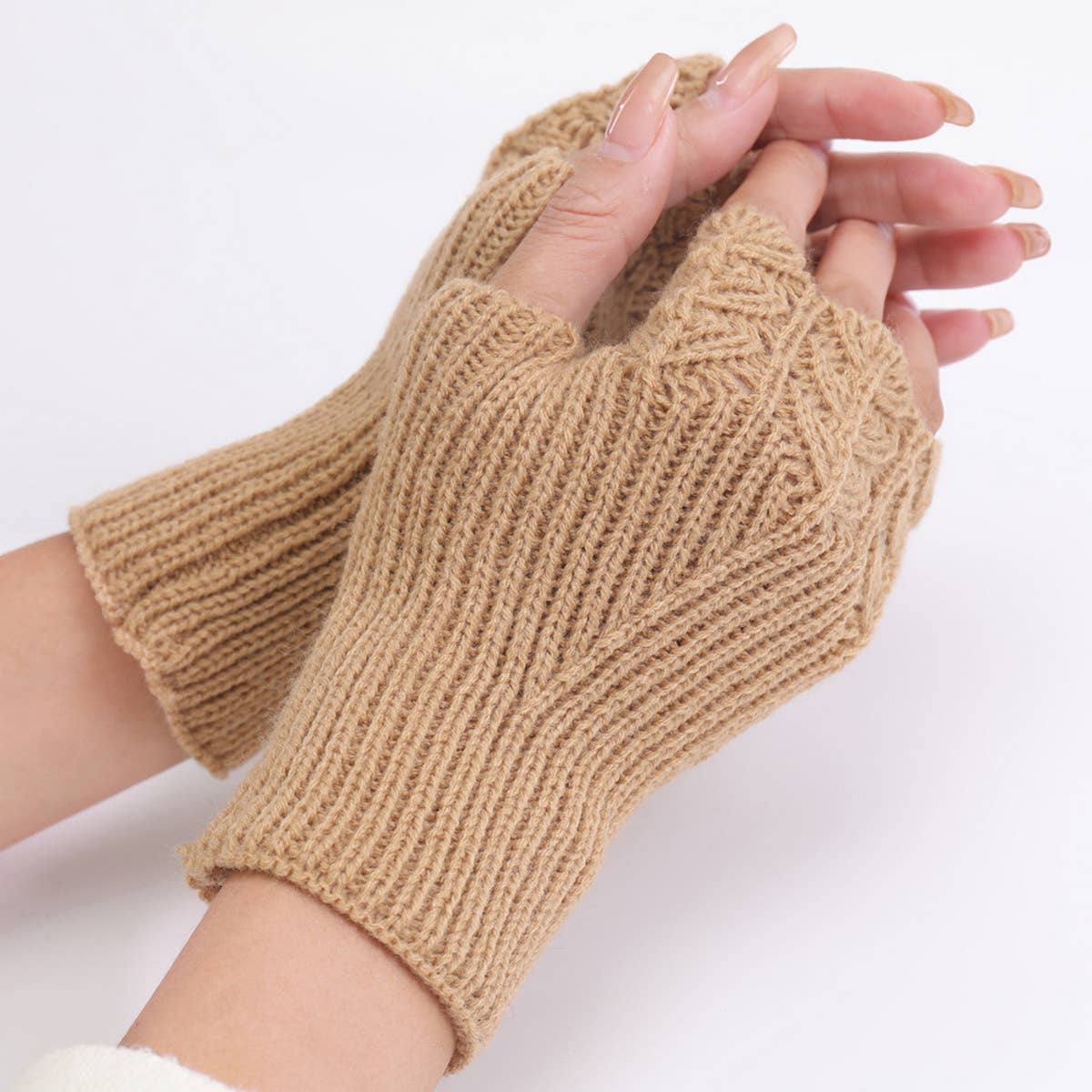 SOLID COLOR KNITTED WARM FINGERLESS GLOVES_CWAG0097