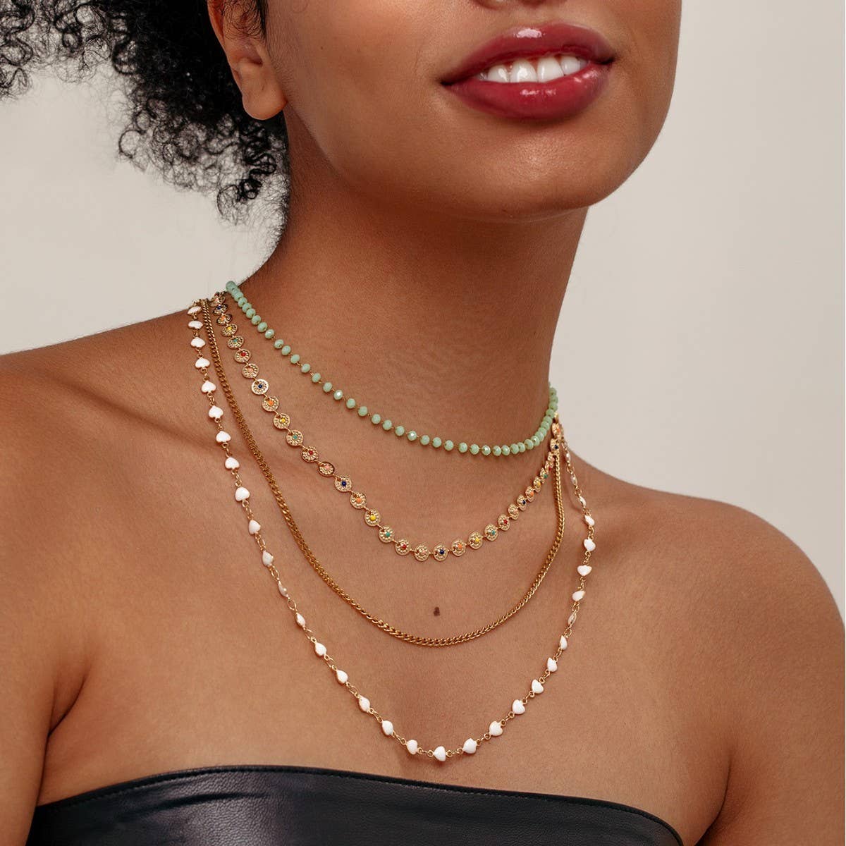 VINTAGE MULTI-LAYERED BEADED OIL DROP NECKLACE