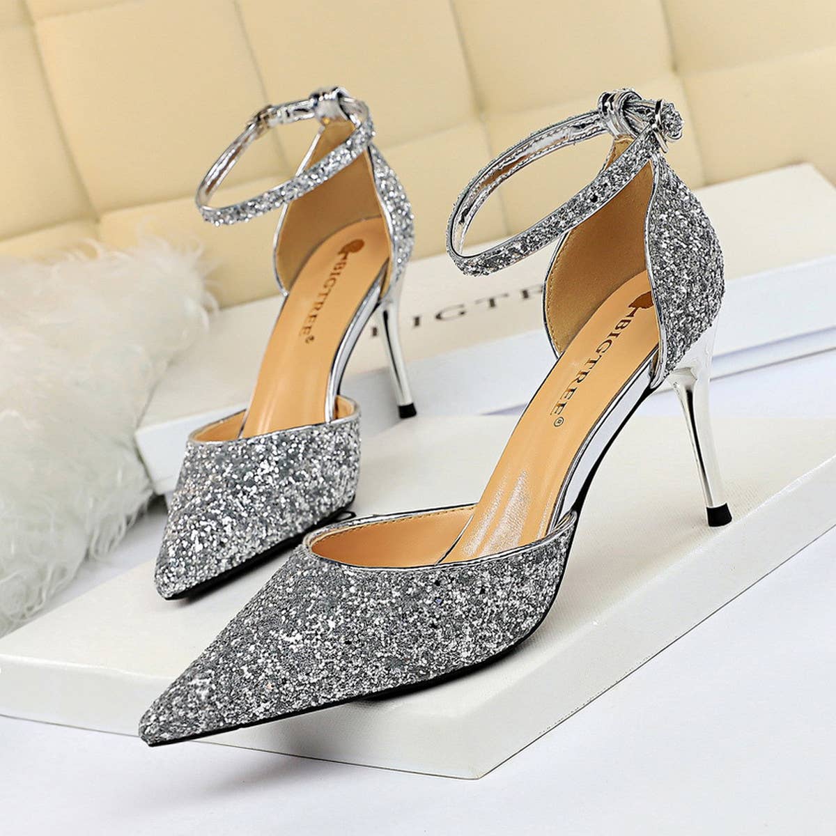 SHALLOW POINTED TOE SEQUINED SEXY HIGH HEELS