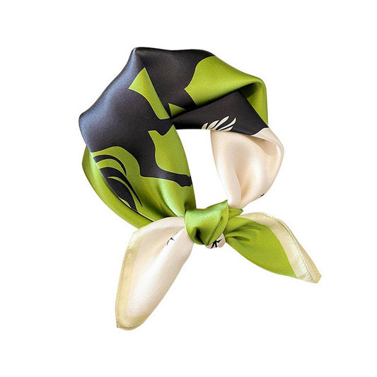 Green Patchwork Silk Scarf--Vintage Unicorn Design