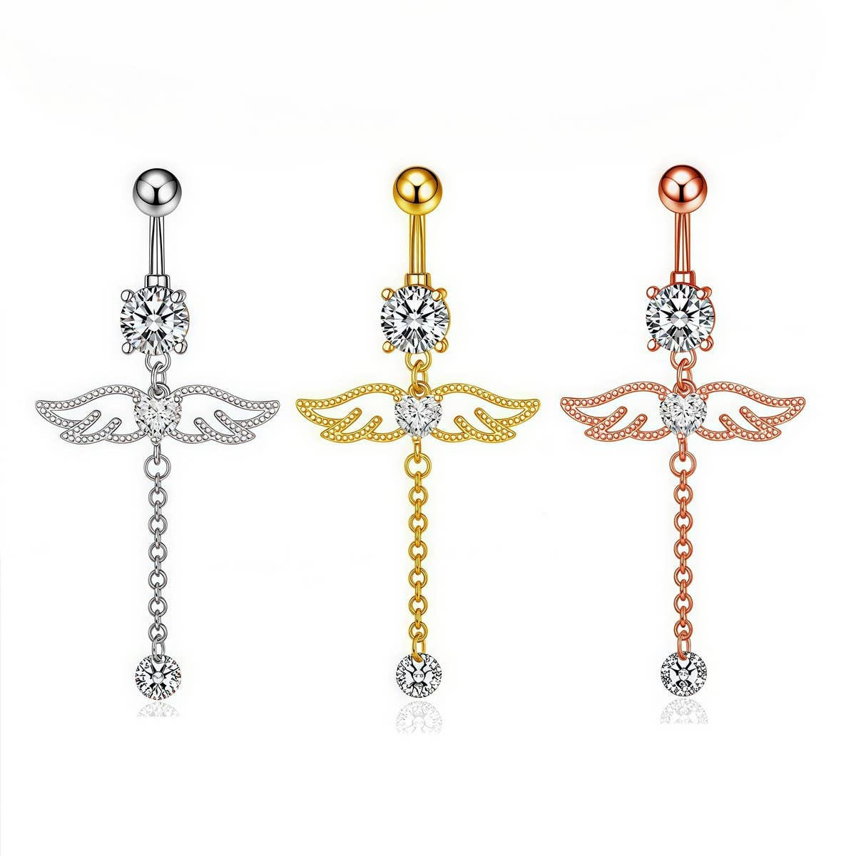 Wing CZ Navel Ring 316L Stainless Steel Piercing