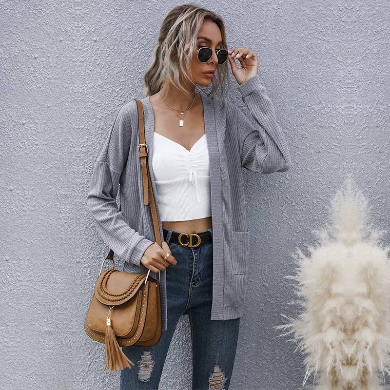 V-NECK SOLID COLOR LOOSE CASUAL SWEATER COAT