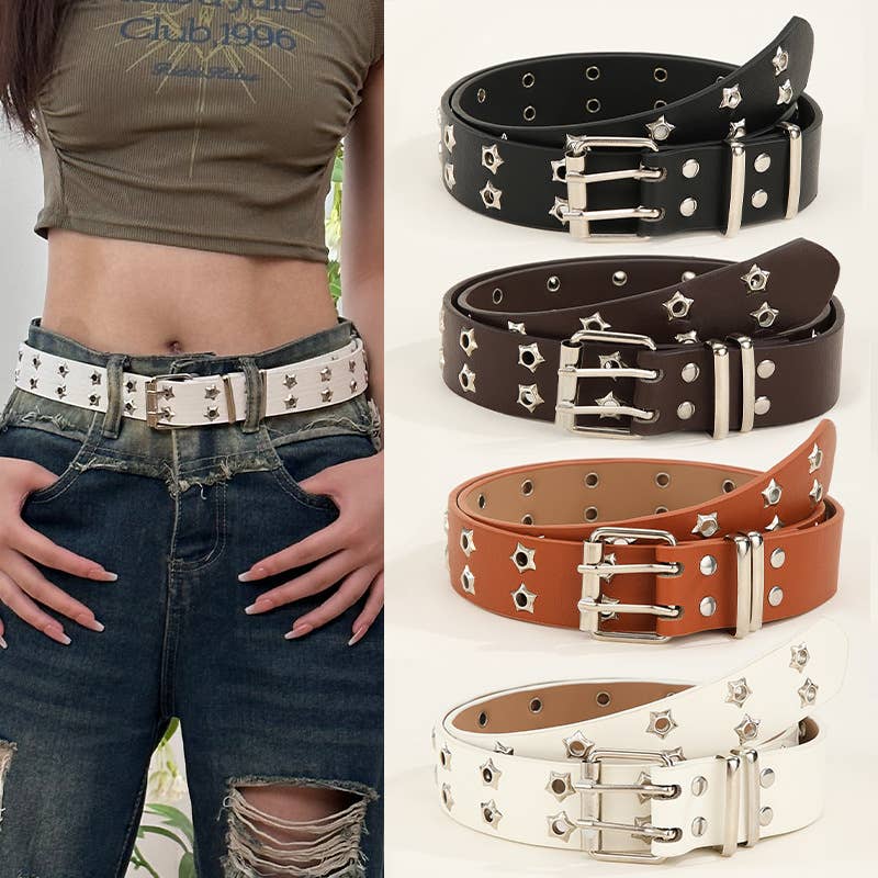 Double-row starry air eye punk style riveted belt