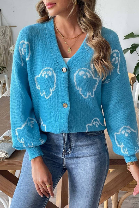 CWOSWL07370_WOMEN HALLOWEEN KNIT CARDIGAN WITH CARTOON PATTE