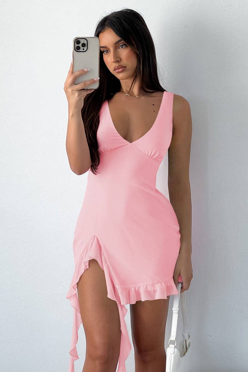 CWDSD8599_SUMMER V-NECK PURE HOT GIRL TASSEL DRESS