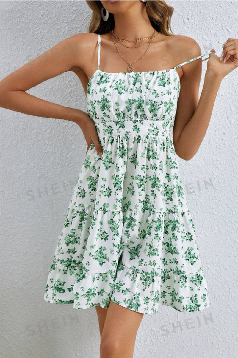 CWDSD8285_FRENCH STRAP SLEEVELESS WAIST CAKE DRESS